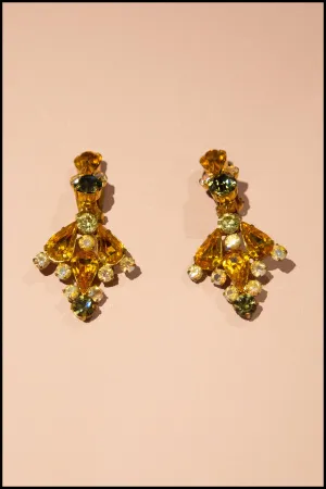 Vintage 1950s Amber Rhinestone Drop Earrings