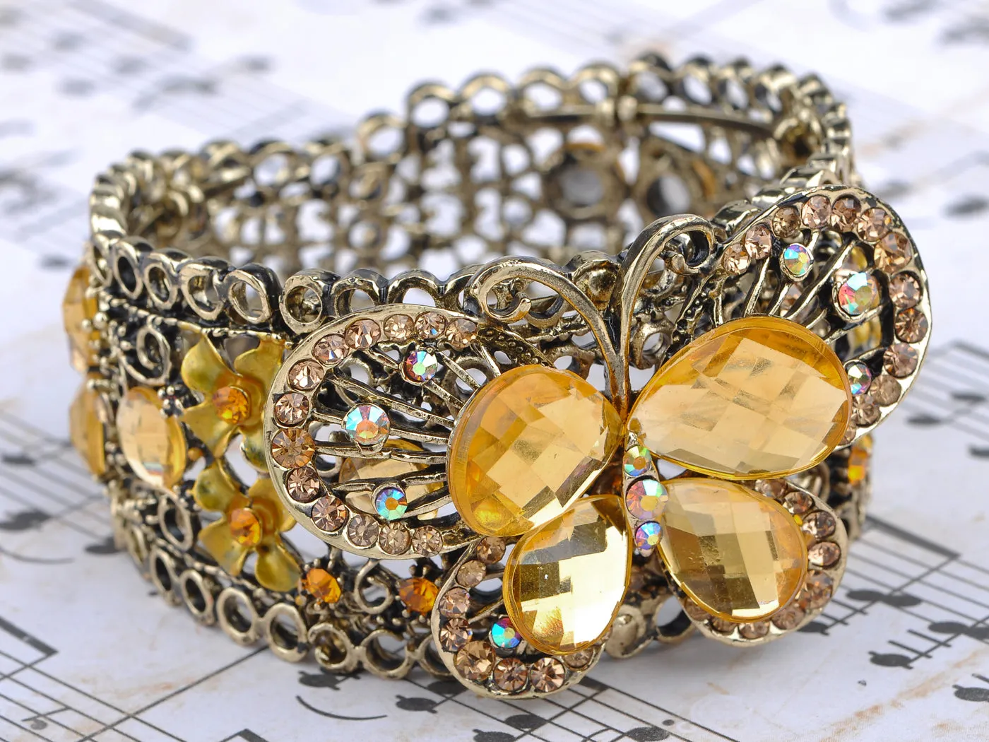 Vintage Topaz Flower Butterfly Bracelet