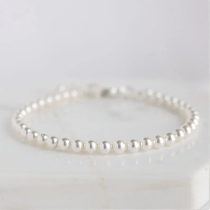 White Pearl & Silver Dangle Earrings