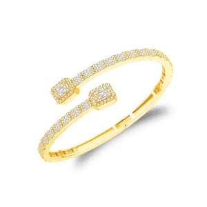 Women MOISSANITE Bracelet Bangle Style 925 Silver 14k Gold Tone